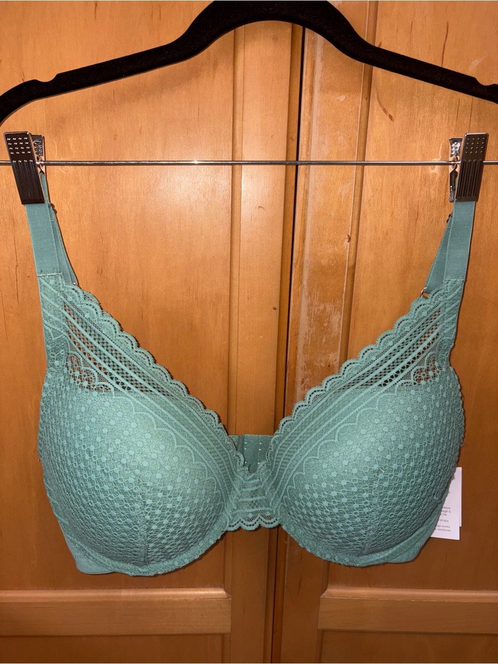 Auden Women’s 36DD Push-Up Bra Comfort Wire Lace Plunge Bra Light Green NWT